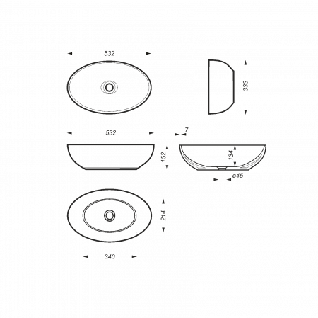 Раковина накладная 55см Sanita Luxe Ringo Slim RNGSLWB01S белый